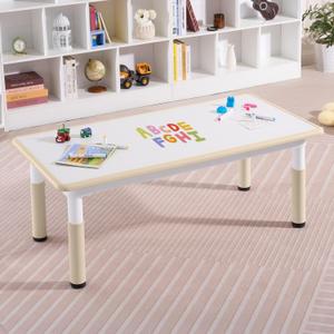 Adjustable Kids Table, Arts and Crafts Child Table with Graffiti Desktop, 7 Level Height Adjustable Children Table for Ages 3-8, Easy to Wipe Toddler Desk for Classrooms/Daycares/Homes (Burlywood)