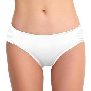 Vogueric Women's Bikini Bottoms Side Shirred Hipster Swimsuit Bottom Low Waisted Bathing Suit Bottoms White, Small