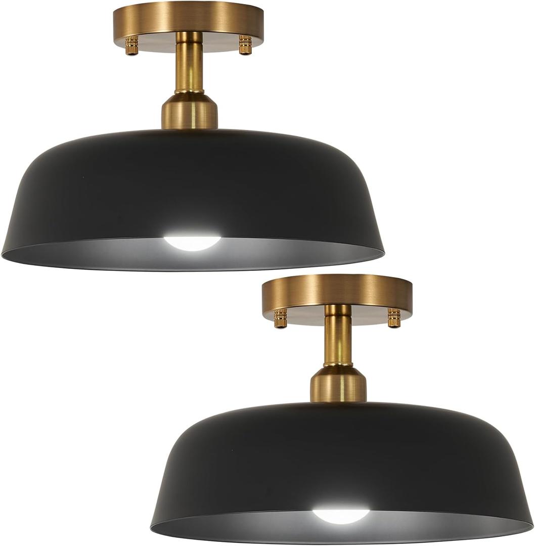 Modern Semi Flush Mount Ceiling Light, 2-Packs Matte Black and Gold Hallway Ceiling Light Fixtures,Mid Century Ceiling Lamp for Kitchen Hallway Entryway Bedroom Laundry Room(2 Packs)