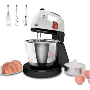Stand Mixers, 7 Speeds With 3QT Stainless Steel Bowl, Stand and Hand Mixer with Dough Hook, Whisk, Mixing Beater for Baking, Cake, Cookie, Kneading (BU1)