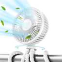 Gaiatop Oscillating Baby Stroller Fan with LED Night Light, 4 Speeds Cooling Rechargeable 360 Rotate Clip On, Battery Operated Small Portable Fans for Car Seat Crib Treadmill Travel (White)