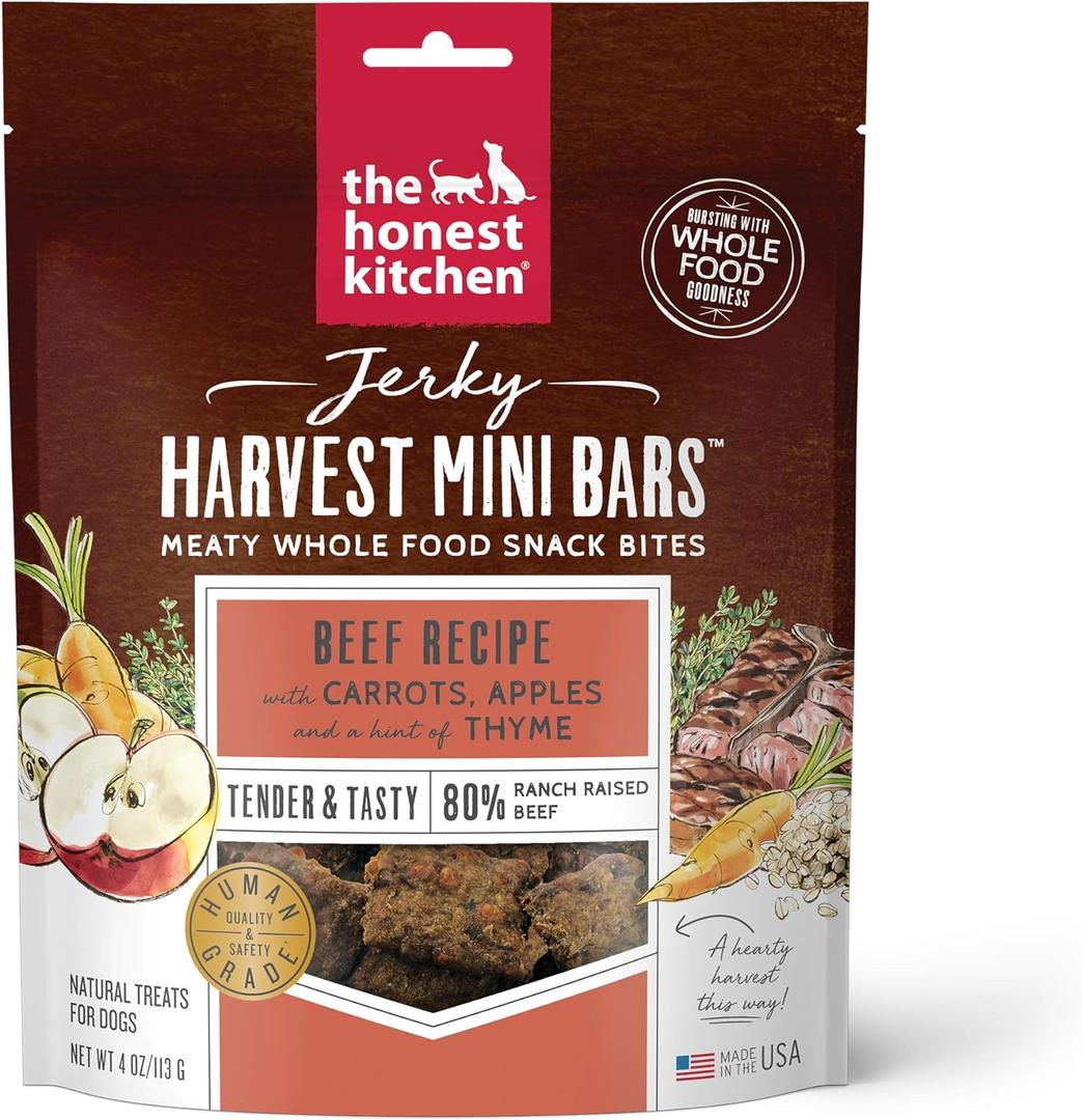 The Honest Kitchen Human Grade Dog Food Jerky Harvest Mini Bars: Beef Recipe With Carrots & Apples, 4 oz Bag (EXP 09/26/27)