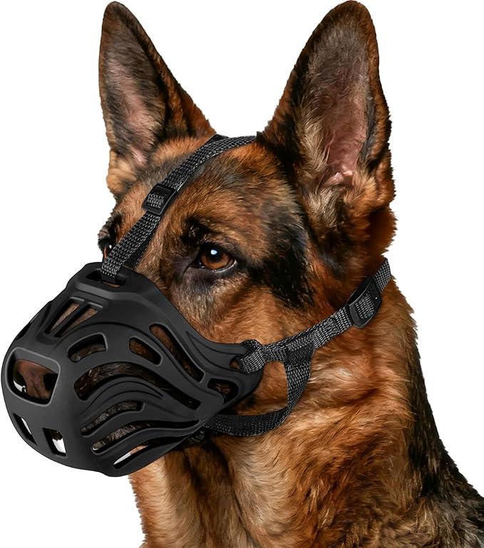 Dog Muzzle, Soft Breathable Dog Muzzles Suitable Dogs, Adjustable Basket Muzzles Prevents Chewing and Biting for Grooming Trimming Training (Black, L (44lb))