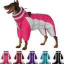 SUNFURA Four Legged Dog Coat - Warm Fleece Winter Coat, Reflective Turtleneck Dog Jacket with Harness, Windproof Full Body Pet Snowsuit Puffer Jackets for Small Medium Large Breeds, Hot Pink S