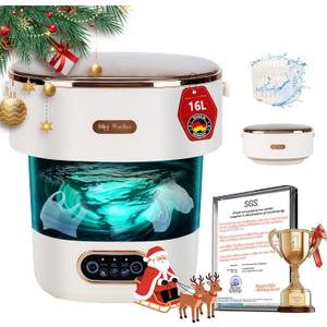 5.0 New Upgraded Portable Washing Machine 16L Mini Foldable Washer [SGS certified German high-efficiency motor] [Hidden UV-C cleaning]Foldable Design Ideal for Hotel, Home, Apartment and Campain (Grey)