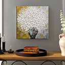 YaSheng Art- 3D Thick Texture White Canvas Wall Art Hand-Painted Minimalism Abstract Artwork Oil Painting Home Decorations Modern bedroom Wall Art Ready to Hang 24x24inch