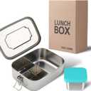 LEEPENK Stainless Steel Bento Box (40oz) with 6oz Condiment Container for Women, Leak Proof Metal Lunch Container with 3 Compartments, Metal Food Storage Lunch box for Work, Travel, Adults