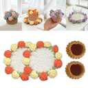 2 PC Crochet Flower Coasters with Basket – Handmade Rose Bouquet Coaster Gift Set – Decorative Floral Drink Mats for Home, Coffee Table, Birthday, Mother’s Day (Yellow)