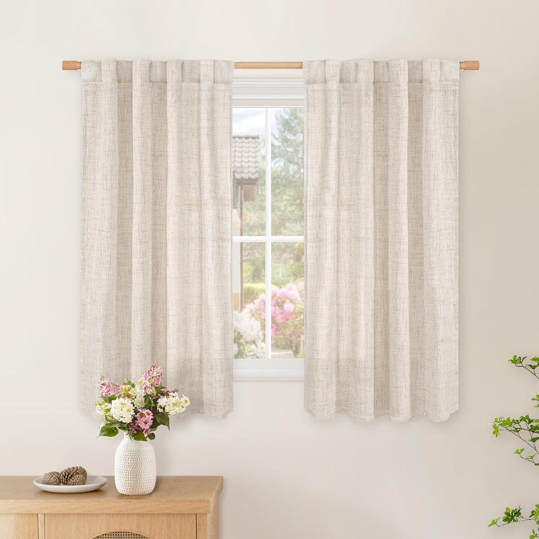 BGment Linen Curtains 48 Inch Length for Short Windows, Rod Pocket Rustic Country Drapes Light Filtering for Cafe Farmhouse Office Decorative, 2 Panels Set, 34 Inch Wide Each Panel