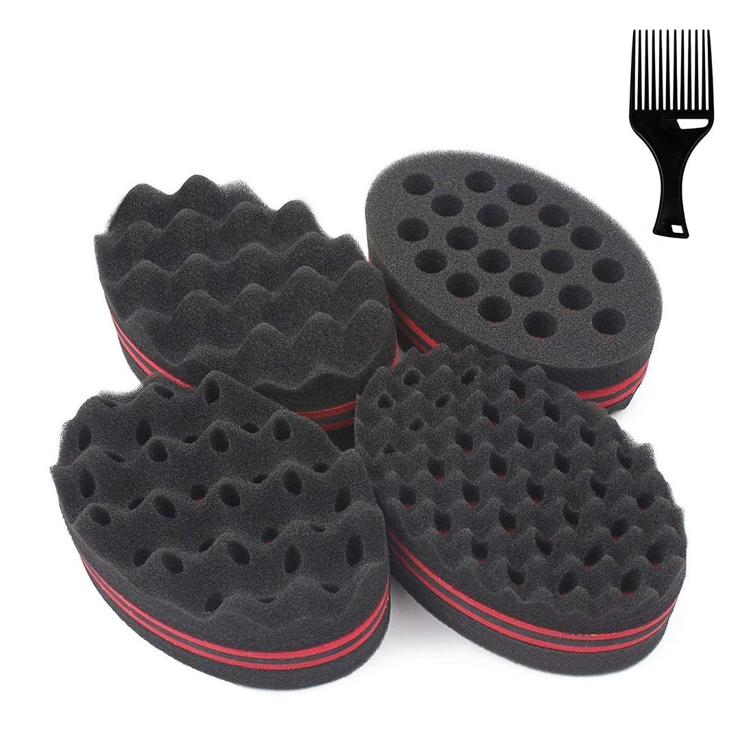 5 Pcs Curl Brush Set - Magic Twist Brush, Sponge Hair Pick for Men and Women (Blend) (Red)