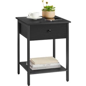 VASAGLE Nightstand, End Table, Side Table with Drawer and Shelf, 15.7 x 15.7 x 21.7 Inches, Bedroom, Steel Frame, Easy Assembly, Modern, Ebony Black ULET055B56