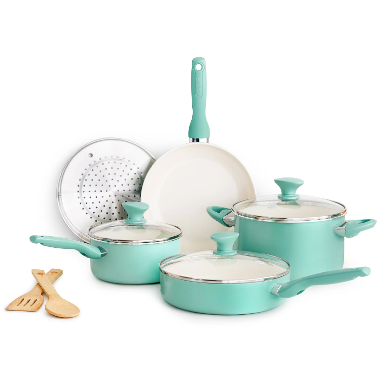 RIO CERAMIC NONSTICK 10-PIECE COOKWARE SET | TURQUOISE
