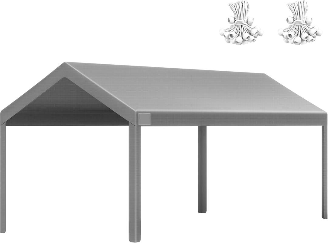 12x20 FT Heavy Duty Carport Replacement Canopy Cover, Durable Waterproof Garage Shelter Top, Car Tent for Outdoor Use, with Ball Bungees for Secure (Gray)