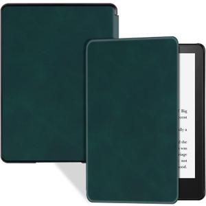 BOZHUORUI Slim Case for 6.8" Kindle Paperwhite (11th Generation - 2021) and Kindle Paperwhite Signature Edition - Lightweight PU Leather Folio Cover with Auto Wake/Sleep (Dark Green)