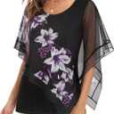 SeSe Code Women's Elegant Mesh Blouses Flowy Poncho Tops Dressy Casual Shirts