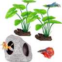 MyLifeUNIT Fish Tank Decor, Silk Aquarium Plants and Hideaway Rock Cave Decor for Betta Fish Tank Accessories, Goldfish, Turtle Tank Decorations