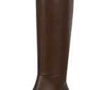 ISNOM Brown Knee High Boots for Women Chunky Low Heel Square Toe Elastic Boots Side Zipper Faux Leather Fashion Comfortable Fall Long Tall Boot (Brown Size7)