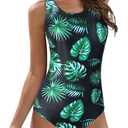 American Trends Athletic One Piece Swimsuits for Women Modest Bathing Suits Criss Cross Back Water Aerobics Swimwear (Green, M)