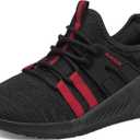 RUNSIDE Boys Girls Tennis Shoes Kids Lightweight Breathable Sneakers Lace-up Running Athletic Shoes for Toddler/Little Kid/Big Kid (Black/Red, 1 Big Kid)
