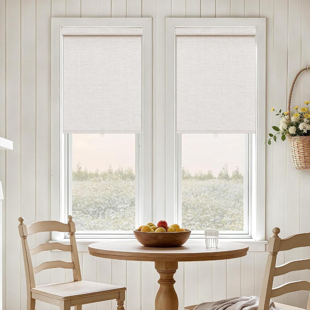 Beige Cordless Linen Semi Sheer Roller Shades for Windows 23" W x 72" H