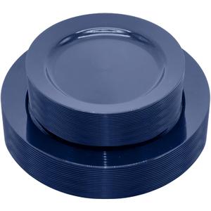 50 PCS Blue Plastic Plates Heavy Duty Navy Blue Plates Disposable include 25 Dinner (10.25") & Dessert/Salad (7.5") for Birthday, Wedding, Graduation