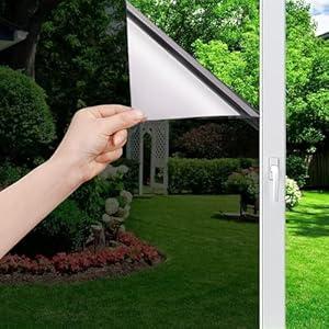 One Way Window Privacy Film Daytime Privacy Anti UV Reflective Heat Control Static Cling Without Glue Window Tint for Home and Office with 4 Free Tools (Silver, 23.6x78.7 Inches)