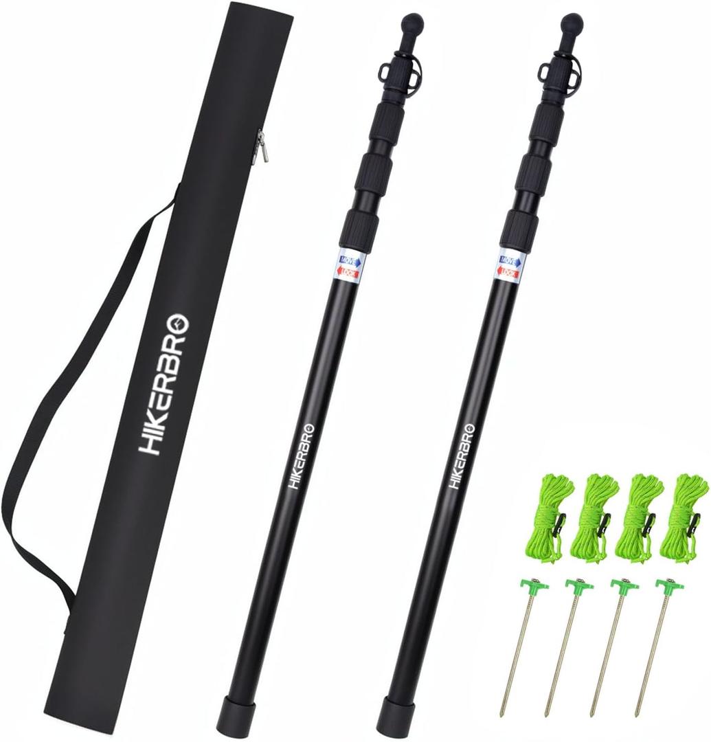 Telescoping Tarp Poles, Heavy Duty 7.67ft Aluminum Tent Poles for Tarp with Rubber Cap, Portable Set of 4 Adjustable Poles for Camping, Awning, Sun Shade, Free Carry Pouch (Black - 2 Poles)