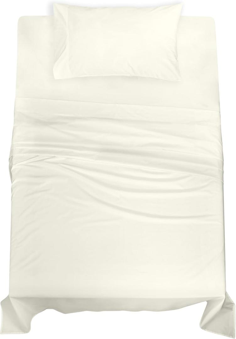 ROYALE LINENS 100% Organic Cotton Twin Sheet Set - Percale Weave - 3 Pieces Set - 1 Flat, 1 Deep Pocket Fitted Sheet and 1 Pillowcases - Ivory Bed Sheets - Sbanas Twin - Crisp Cool (Ivory)