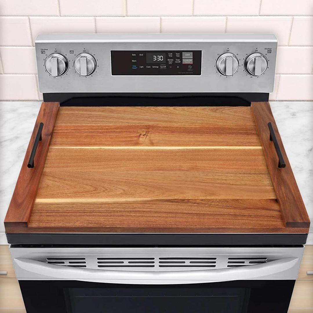 Noodle Board Stove Cover, Acacia Wood Stove Top Covers for Electric Stove and Gas Stove, Wooden Stovetop Cover for Counter Space, Stove Burner Covers, Sink Cover RV Stove Top Cover (Natural Acacia)