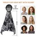 Wrap Cap Hair Net And Scarf, 2 In 1 Heatless Silk Press Wrap, Adjustable Silk Shower Cap For Sleeping, Hair Wraps Net For Women Black Hair Care, Wraps Cap Bonnet Attached,Durag (Cashew pattern)