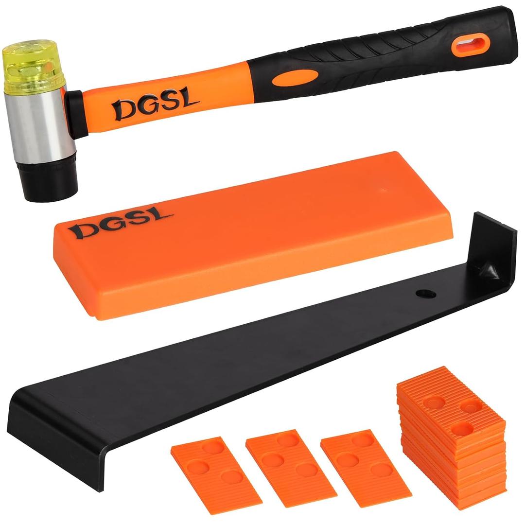 DGSL Laminate Flooring Tools, Vinyl Flooring Tools with 30-Piece Spacers and Double-Faced Mallet, Heavy Duty Pull Bar, Tapping Block DGSL Laminate Flooring Tools, Vinyl Flooring Tools with 30-Piece Spacers and Double-Faced Mallet, Heavy Duty Pull Bar, Tapping Block