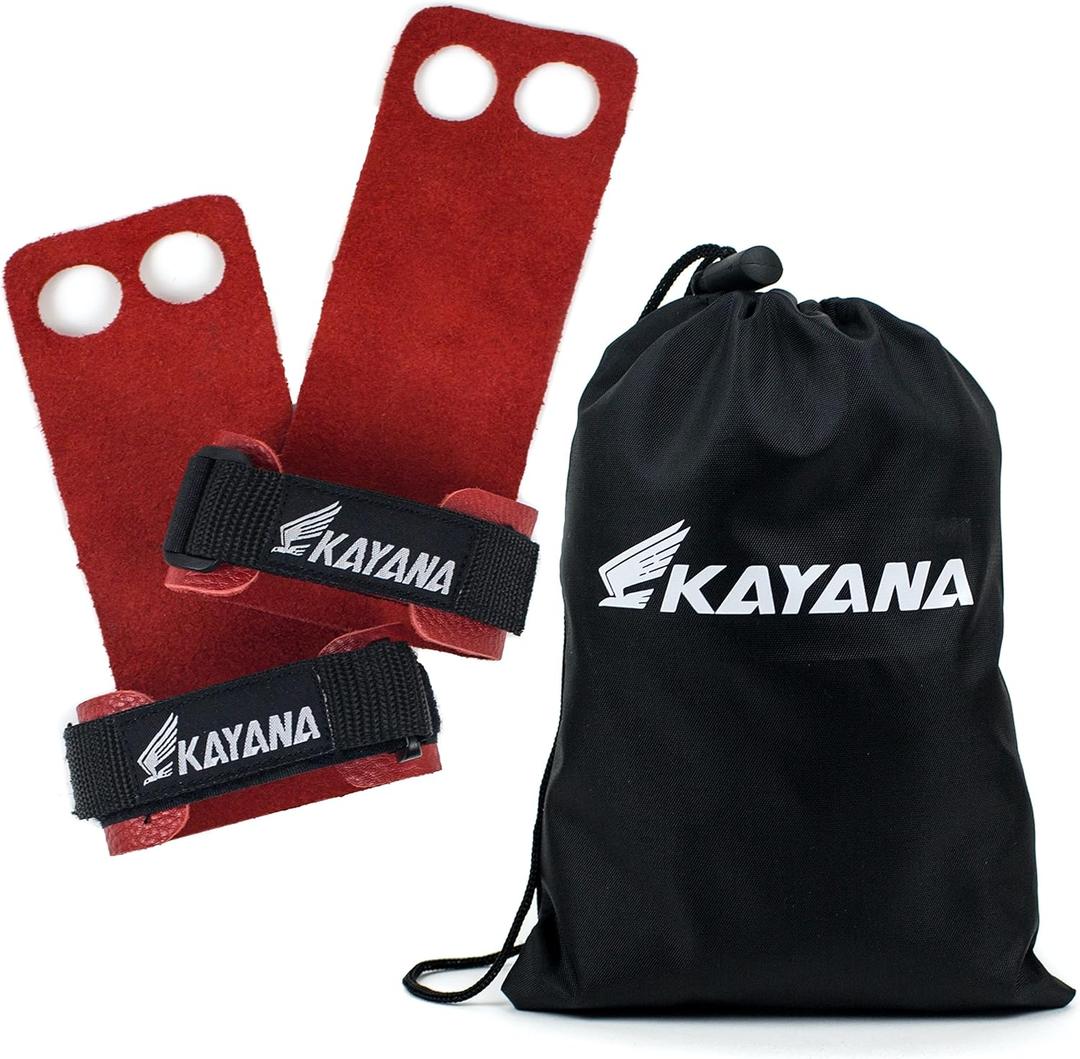 KAYANA 2 Hole Leather Gymnastics Hand Grips - Palm Protection and Wrist Support for Cross Training, Kettlebells, Pull ups, Weightlifting, Chin ups, Workout, & Exercise (Youth Small, Red) KAYANA 2 Hole Leather Gymnastics Hand Grips - Palm Protection and Wrist Support for Cross Training, Kettlebells, Pull ups, Weightlifting, Chin ups, Workout, & Exercise (Youth Small, Red)