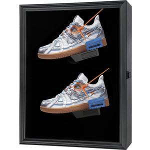 Shoe Display Case Memorabilia Display Case Shoe Wall Mount Wooden Sneaker Cabinet for Football Basketball Baseball Sports Shoes Display with Anti Fade UV Protection Acrylic Door Lockable, Black (17"L x 5.8"W x 22.1"H)