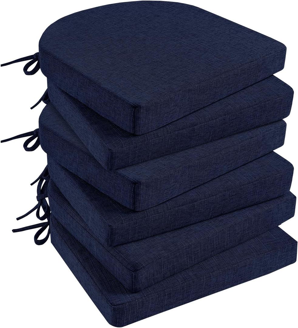 Basic Beyond Memory Foam Dining Chair Cushions, 6 Pack - Navy, 16 x 16 inches, Slip Resistant with Ties, Indoor Use, Modern Style, Resilient