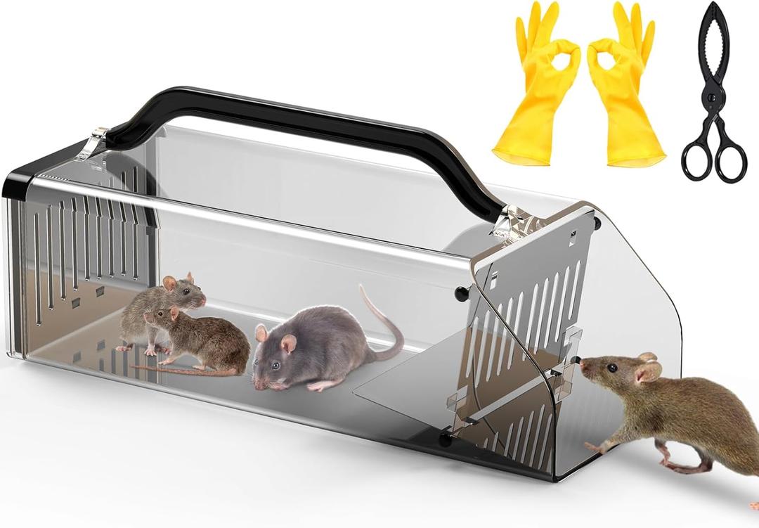 2026 Upgraded Humane Mouse Traps Indoor for Home, Large No-Kill Live Rat Traps for Outdoor Use, Catch and Release Rodent Trap for Mice, Rats, Chipmunks, Friendly to Pet & Kid, Black