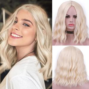 Rosa Star Short Wavy Blonde Wig for Women Heat Resistant Synthetic Glueless Curly Blonde Bob Wig (1T/33#) for Halloween Comic-con Costume Anime Cosplay Party (613#)
