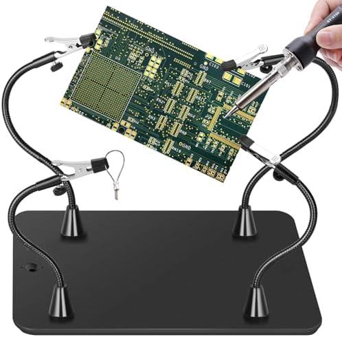 Magnetic Helping Hands Soldering Station, Third Hand Soldering Tool with Alligator Clips,PCB Circuit Board Holder,4 Flexible Gooseneck Arms & Non-slip base for Electronic Repair Soldering Craft Hobby