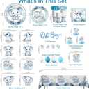 Xynic 206pcs Elephant Baby Shower Decorations Complete tableware Set, for 25 Guests, Blue Elephant party Decorations, Disposable Plates and Napkins, Banner, Tablecloth for Baby Shower Decoration Boy