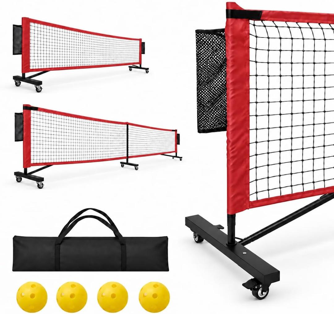 Portable Pickleball Net with Wheels, 22 FT & 11 FT Pickle ball Net 2-in-1