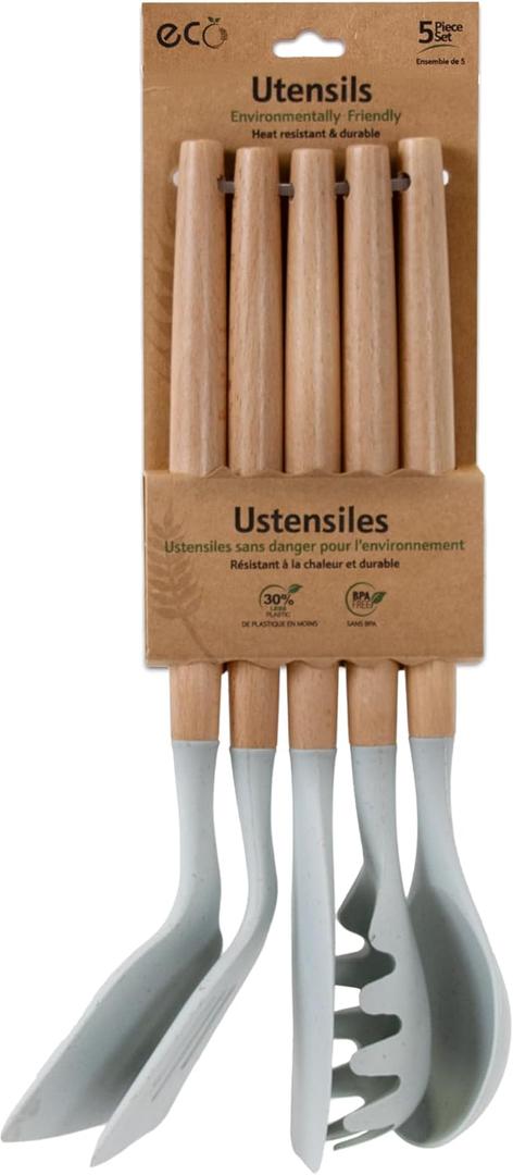 Handy Gourmet ECO Wooden Silicone Utensil 5pc Set in Sage