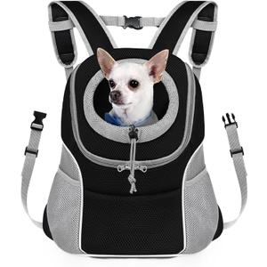 WOYYHO Pet Dog Carrier Backpack Small Dog Front Backpack Ventilated Dog Carrier Back Pack with Storage Pockets, Adjustable Straps & Safety Belt for Travel Hiking Outdoor (Size L: 10-14 lbs, Gray) (Grey)