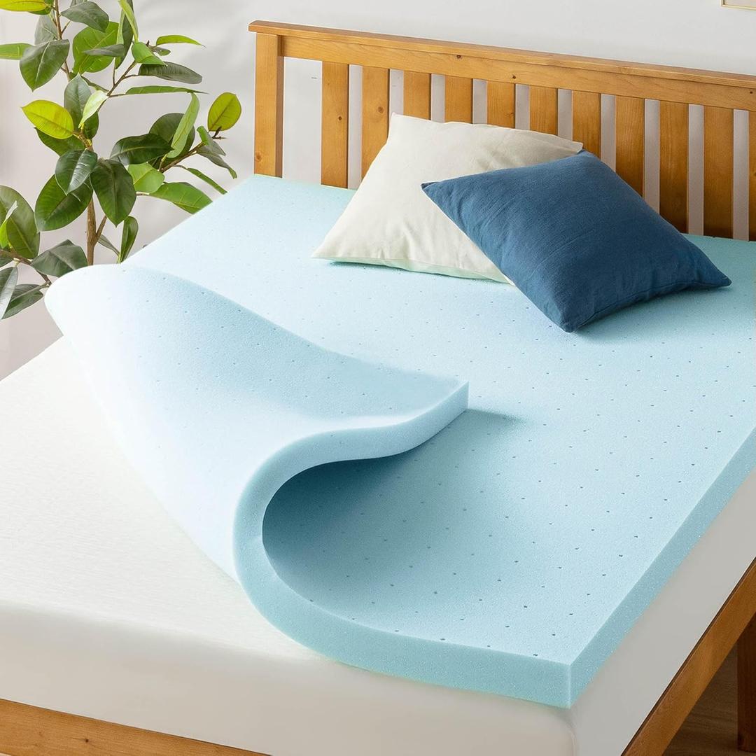 Best Price Mattress 3 Inch Ventilated Memory Foam Mattress Topper, Cooling Gel Infusion, CertiPUR-US Certified, Cal King, Blue (California King)
