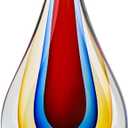 9" Tall Sculpture Hand Blown Glass Decor, Paperweight for Office Desk, Modern Glass Art Figurines Mediterranean Beach House Decor, Living Room Coffee Shelves Table Top Decoration (Red)
