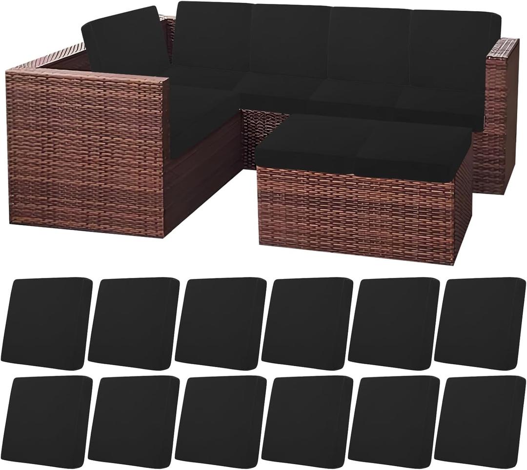 HEBE Outdoor Patio Cushion Covers Set of 12 Waterproof Stretch Seat Cushion Cover for Patio Furniture Clearance Outdoor Sofa Cushion Cover Replacement Couch Slipcovers Chair Seat Cover (Black)