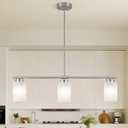 3-Light Kitchen Island Lighting Brushed Nickel Dining Room Light Fixture with Milk Glass Shade 31" Modern Linear Chandelier Adjustable Hanging Pendant Lighting Over Island Dining Table Living Room，E26, Brushed Nickel+Milk Glass