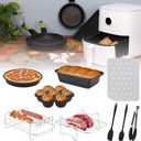 Dual Basket Air Fryer Accessories 9Pcs, Fit for Ninja Dual Air Fryer DZ201, DZ401, DZ550 & Most 8QT - 10QT and Larger Dual Zone Air Fryer, Include Cake Pizza Pan, Racks & Skewer, Paper Liner, etc
