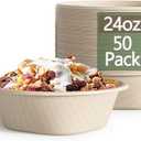 Homestockplus [50 Pack] 24 Oz Disposable Paper Bowls  Heavy Duty Disposable Bowls  Made from Natural Bagasse for Cereal, Rice, French Fries  Convenient and Compostable