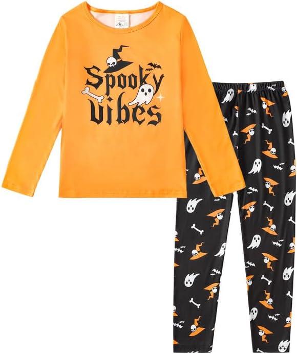 MyFav Big Girls Cute Cartoon Pajama Set Casual Comfy Loungewear Children Sleepwear (14 Years, Orange)