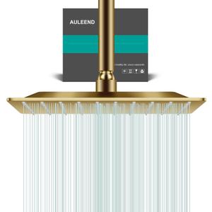 Square Rain Shower Head, High Flow Stainless Steel,Work with any decorative styleAll Metal Rainfall Shower Head (Brushed Gold, 10)