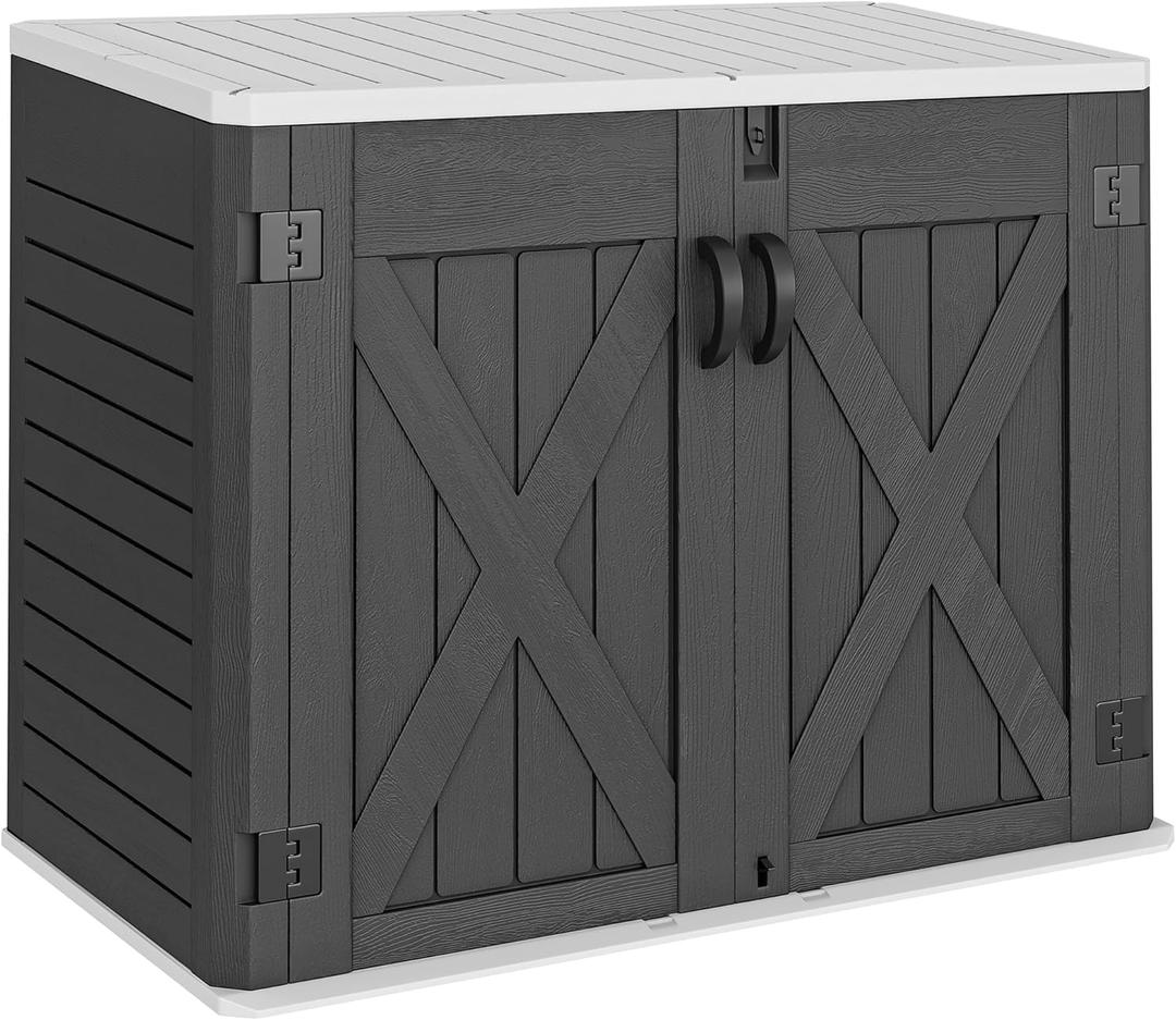 YITAHOME Outdoor Horizontal Storage Shed with X-Shaped Lockable Door, 35 Cu Ft All-Weather Resin Tool Shed w/o Shelf, Ideal for Bike, Trash Cans, Garden Tools, Lawn Mowers, Dark Gray